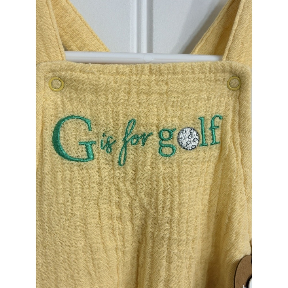 Angel Dear G Is for Golf Muslin Sunsuit Yellow Embroidered Romper 0–3M NWT - Picture 3 of 7